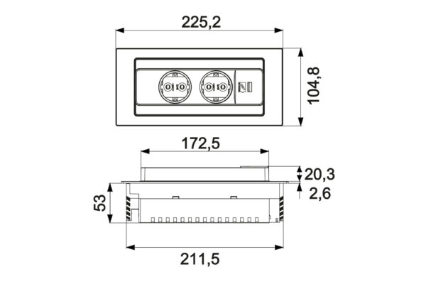 PRISE ENCASTRABLE FLIP 2 PRISES / 1 USB
